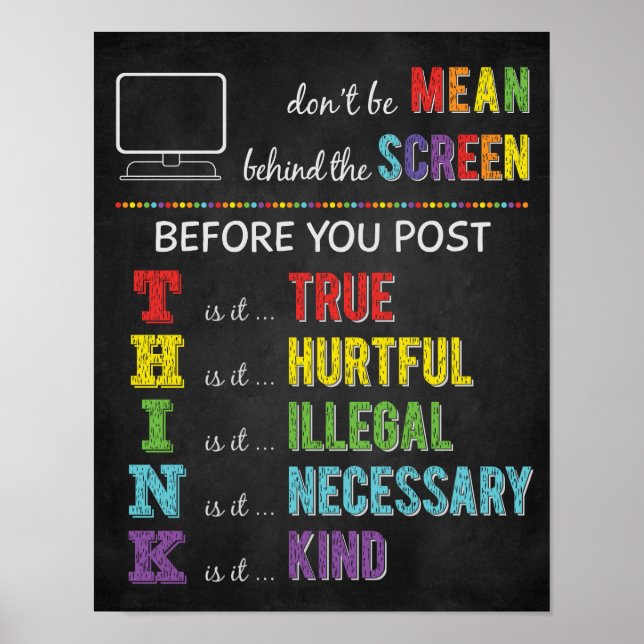 Poster Não seja malvado atrás da tela Anti-Cyber Bully (Frente)