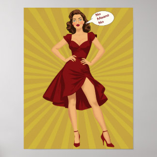 Poster "Não Significa Não" Feminista Garota Pin-Up - Arte