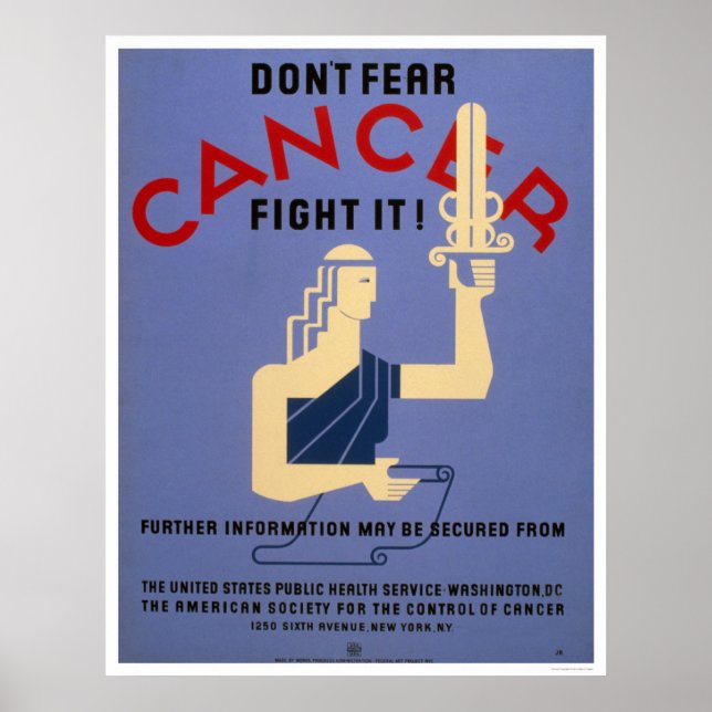 Pôster Não tenha medo do Cancer 1938 WPA (Frente)