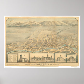 Pôster Napa, CA. Mapa Panorâmico (0684A)