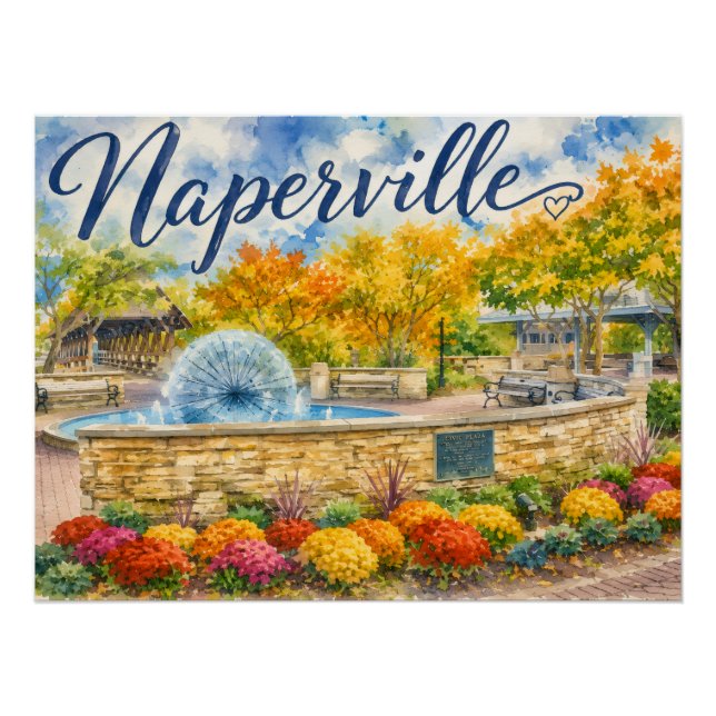 Pôster Naperville Illinois Fonte Dandelion Riverwalk (Frente)