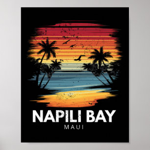 Poster Napili E Maui Prancha De Surf Surfando Vintage