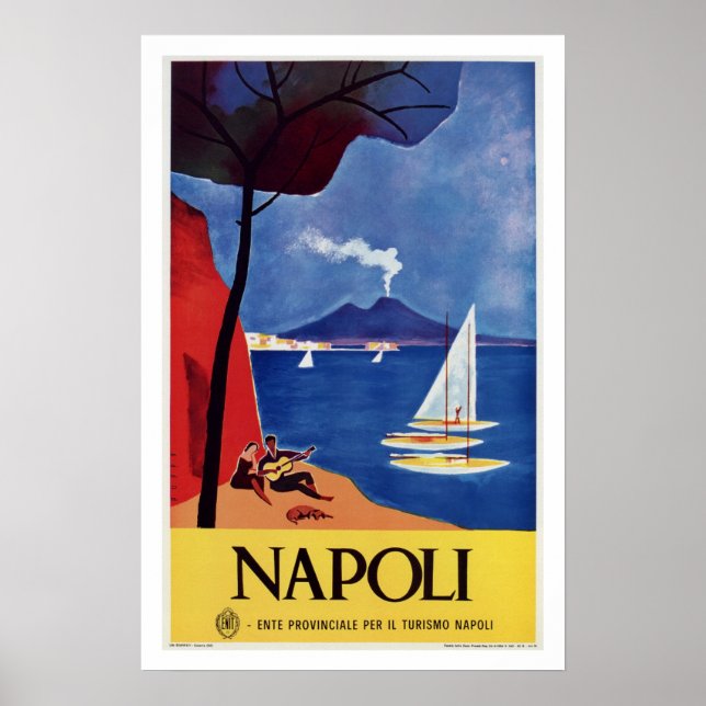 Poster Nápoles Itália, retro-viagens vintage (Frente)