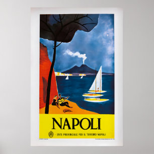 Poster Nápoles por Mario Puppo Cartaz de Viagem Vintage