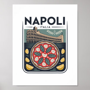 Poster Napoli Itália Lembrança Nápoles Itália Pizza E Via