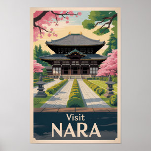 Poster Nara Japão Ilustração Viagem Arte Vintage