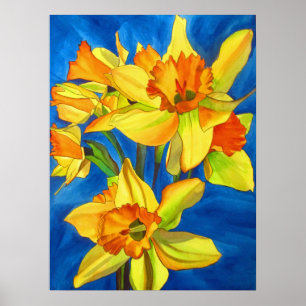 Poster Narcisos Amarelos arte floral original em aquarela