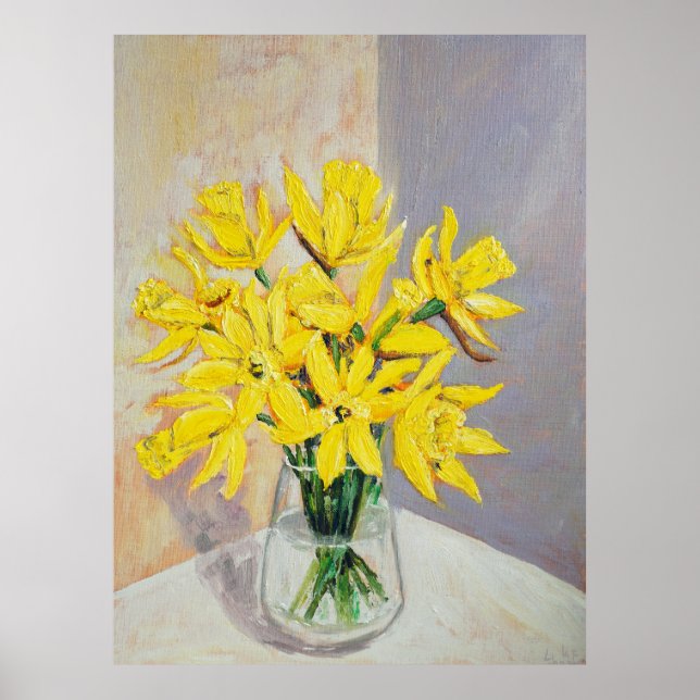 Poster narcisos em vidro vaso aquarela (Frente)