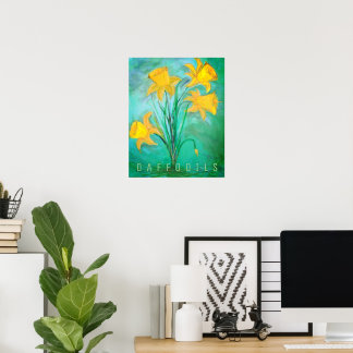 Poster Narcisos na Primavera. Pintura Acrílica e Digital