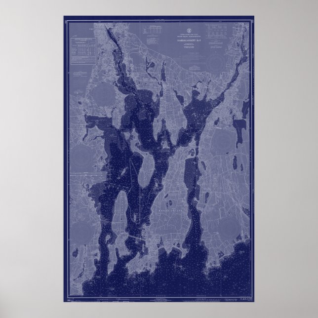Poster Narragansett Bay Newport Map Náutico Art (Frente)