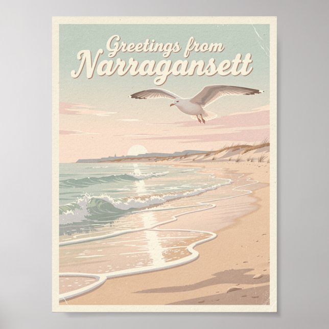 Poster Narragansett, Rhode Island – Coastal Waves (Frente)