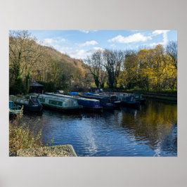 Poster Narrowboats Moored at Salterhebble Basin