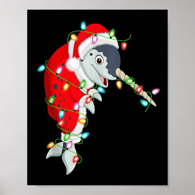 Poster Narwhal Christmas Lights Santa Costume Cute Animal (Frente)