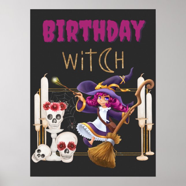 Poster Nascer De Bruxa De Aniversário Na Festa Spooky De  (Frente)