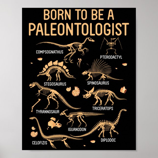 Poster Nascer de ser um esqueleto PALEONTÓLOGO Dinossauro (Frente)