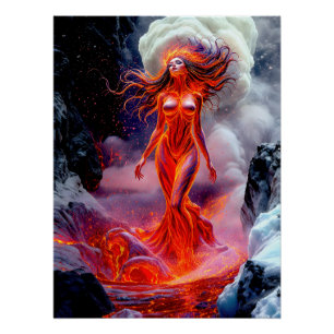 Pôster "Nascer do Inferno" - Retrato da Mulher Vulcânica