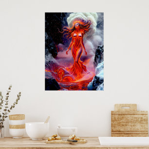 Poster "Nascer do Inferno" - Retrato da Mulher Vulcânica