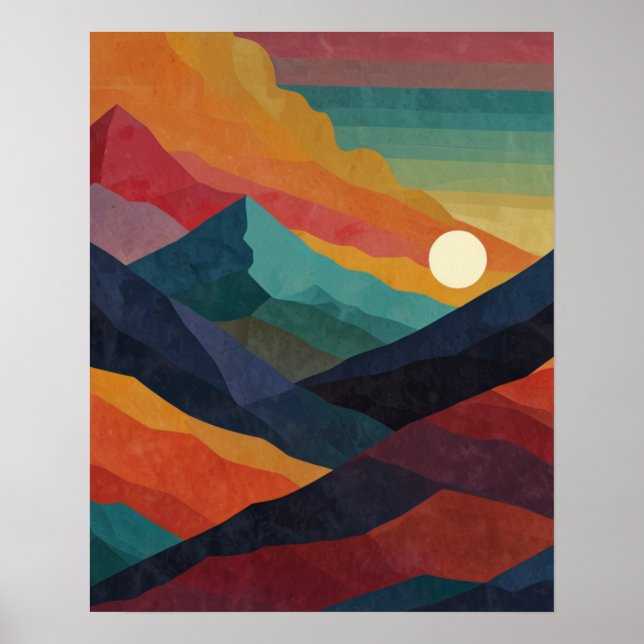 Poster Nascer do Sol Abstrato na Montanha (Frente)