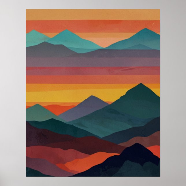 Poster Nascer do Sol Abstrato na Montanha (Frente)