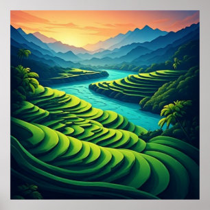 Poster Nascer do Sol Sobre Terraços de Arroz Esmeralda 🌅