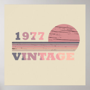 Poster nascer em 1977 vintage aniversariante rosa e roxo