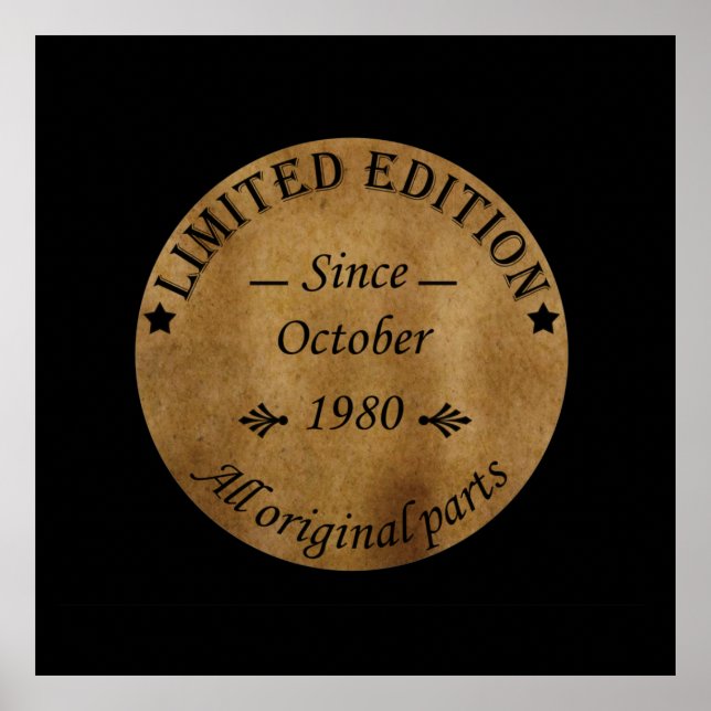 Poster nascer em outubro de 1980 Vintage aniversário (Frente)