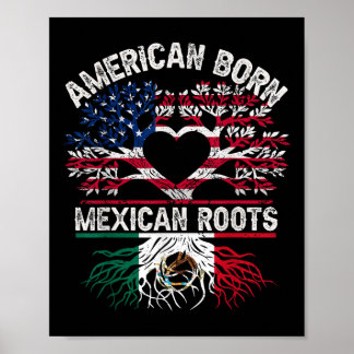 Poster Nascido Americano Raízes Mexicanas Bandeira Árvore