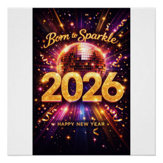 Pôster Nascido para Brilhar 2026 Bola de Discoteca Feliz 