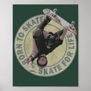 Poster nascido para patinar patinar para vida skate retrô