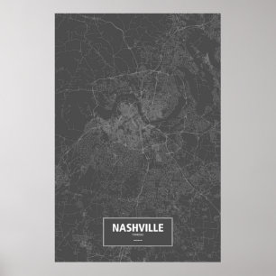 Poster Nashville, Tennessee (branco no preto)