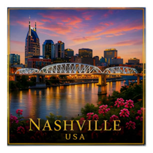 Pôster Nashville Tennessee Cidade da Música e Patrimônio