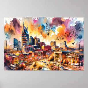 Poster Nashville Tennessee USA Viagem Places aqucolor