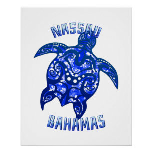 Pôster Nassau Bahamas Vacante Tartaruga Tribal