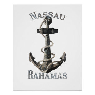 Pôster Nassau Bahamas Vaga Ancora Náutica Veleja
