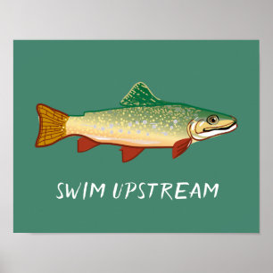 Poster Natação ilustração de arte do peixe Trout Upstream