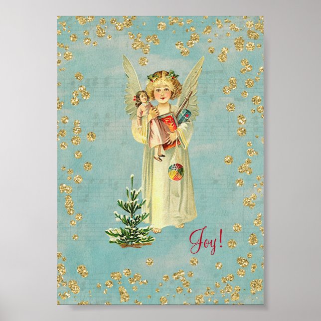 Poster Natais vintages Angel Joy! 12.7 x 17.78 (Frente)