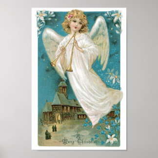 Poster Natais vintages Angel tocando trompete
