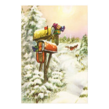 Natais vintages, caixas de correio na paisagem de 