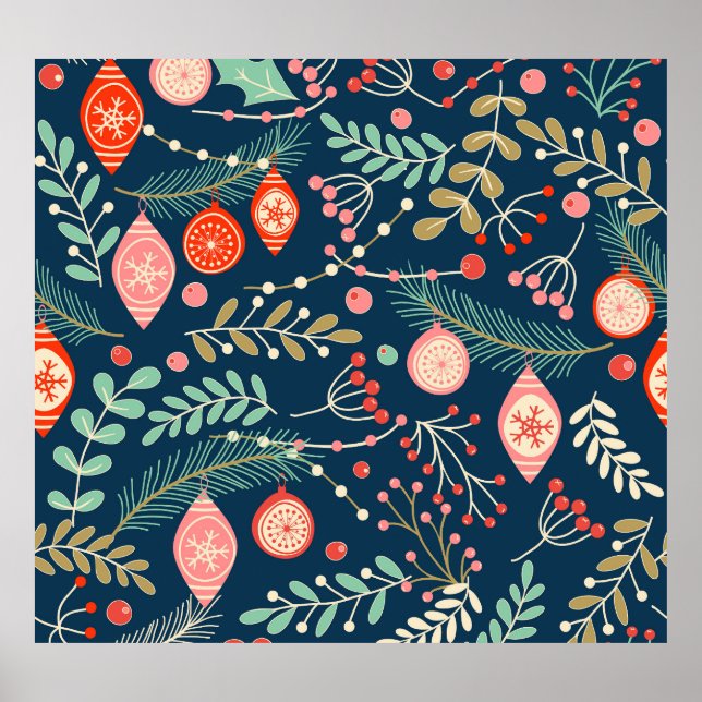 Poster Natais vintages Desenhados Manualmente (Frente)