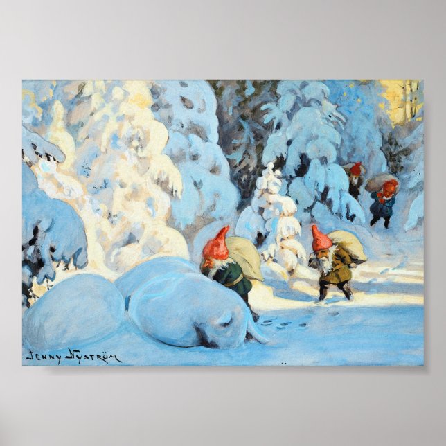 Poster Natais vintages Elves Trazendo Presentes (Frente)