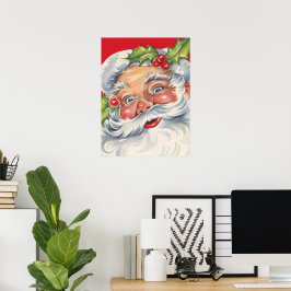 Pôster Natais vintages, Jolly Papai Noel com seu chapéu