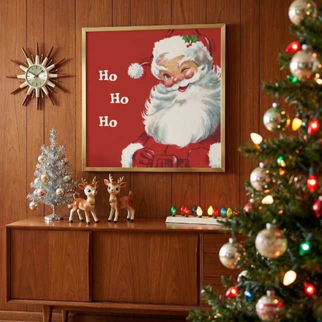 Poster Natais vintages, Jolly Santa Claus Winking (Vintage illustration Christmas design featuring a happy, jolly Santa Claus wearing a hat and winking)
