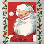 Poster Natais vintages, Jolly Winking Papai Noel<br><div class="desc">Ilustração Vintage design de Natal com um feliz e alegre Papai Noel vestindo um chapéu e piscando como se ele tivesse um segredo. Ho,  ho,  ho,  Feliz Natal!</div>