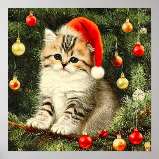 Poster Natais vintages Kitten (Frente)
