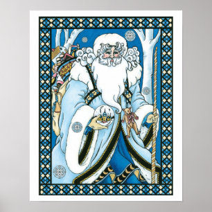 Poster Natais vintages, Papai Noel Azul com o Globo de Ne