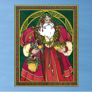 Poster Natais vintages, Papai Noel com Holly Sai