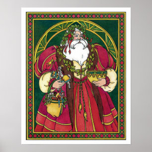 Poster Natais vintages, Papai Noel com Holly Sai
