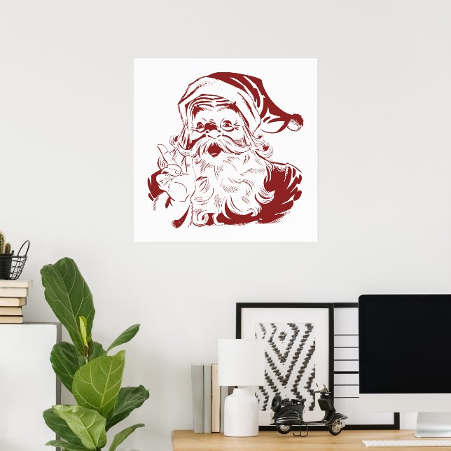 Poster Natais vintages, Retro Jolly Santa Claus, Vermelho (Escritório em casa)