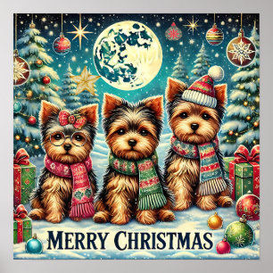 Poster Natais vintages Russos Terrier Yorkshire Dog