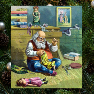 Poster Natais vintages, Santa Claus Building Toys Saw
